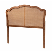 Baxton Studio Leandra Classic and Traditional Ash Walnut Finished Wood Queen Size Headboard with Rattan